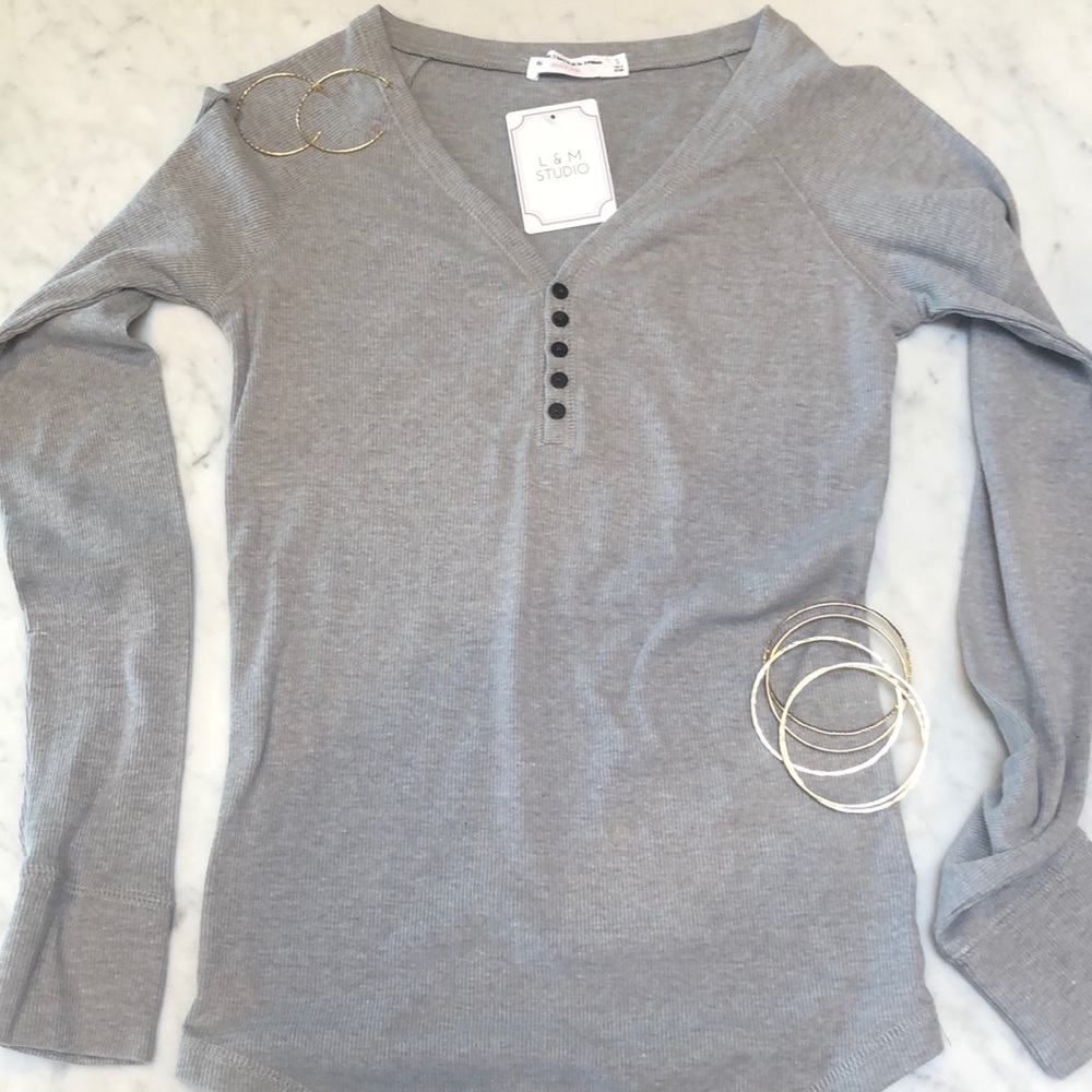 Heather Gray Long-sleeve Henley Top